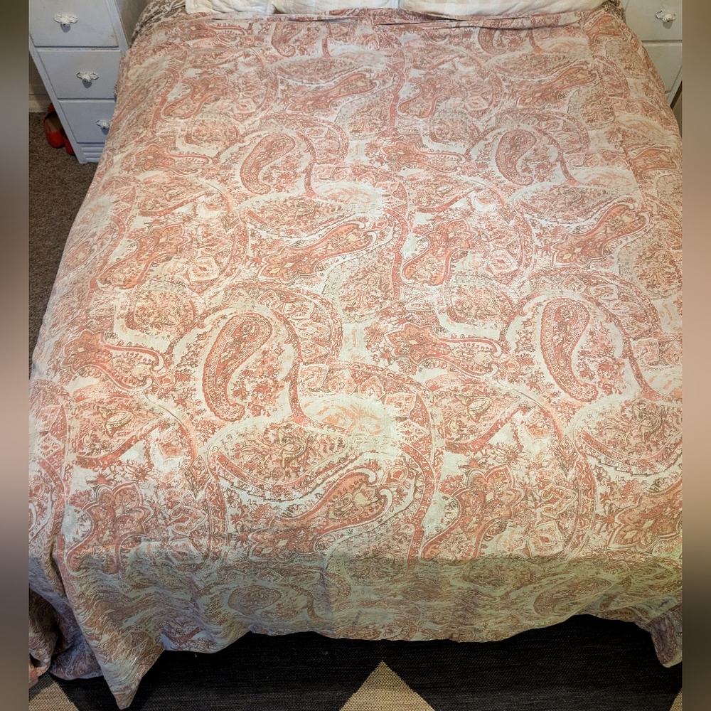 Fresco pattern pottery barn linen blend duvet cover queen Paisley terra cotta